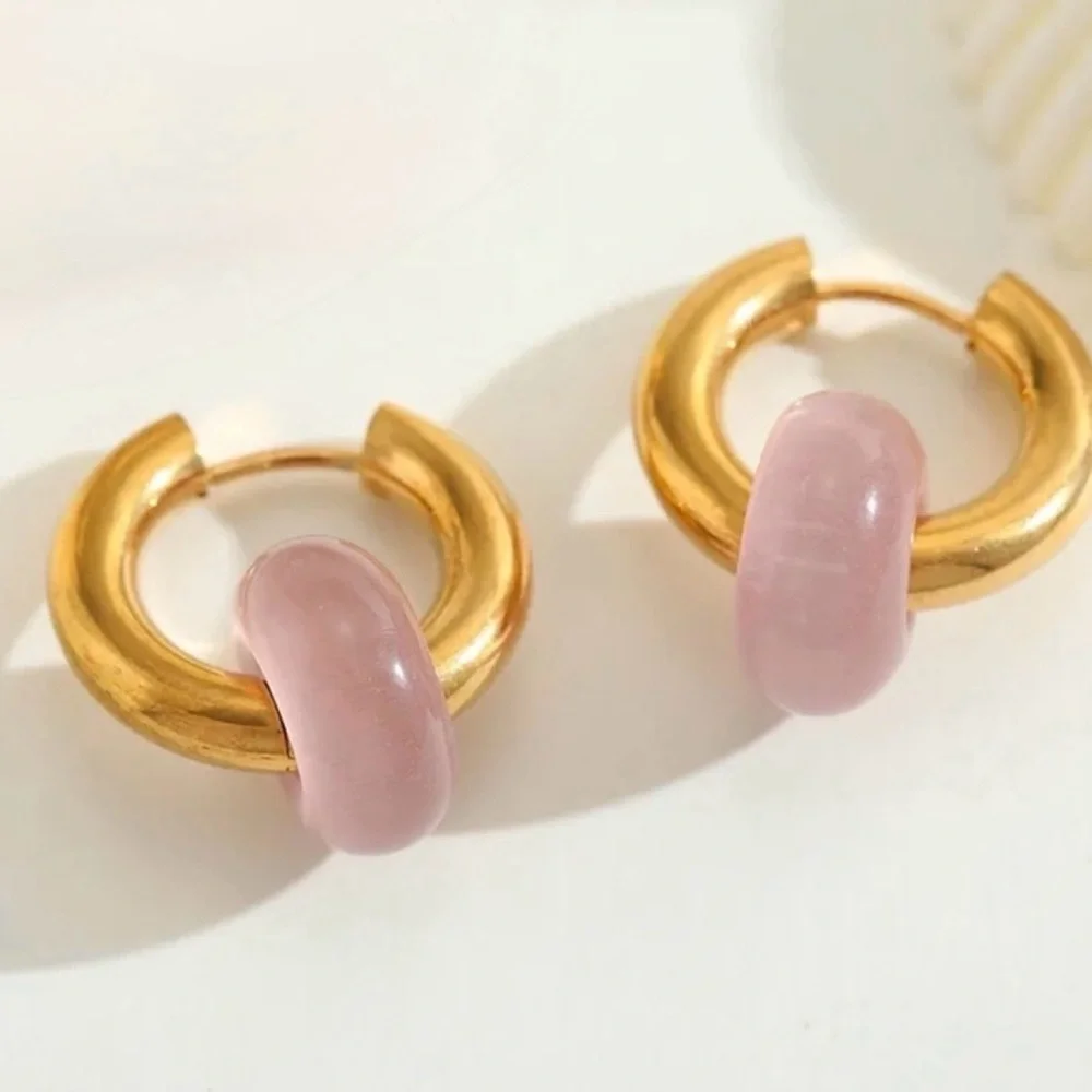 Blush Pink Natural Stone Hoop Earrings